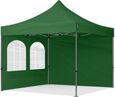 3x3 m Easy Up partytent Vouwpaviljoen, PREMIUM staal 40mm met zijwanden (vensters), donkergroen