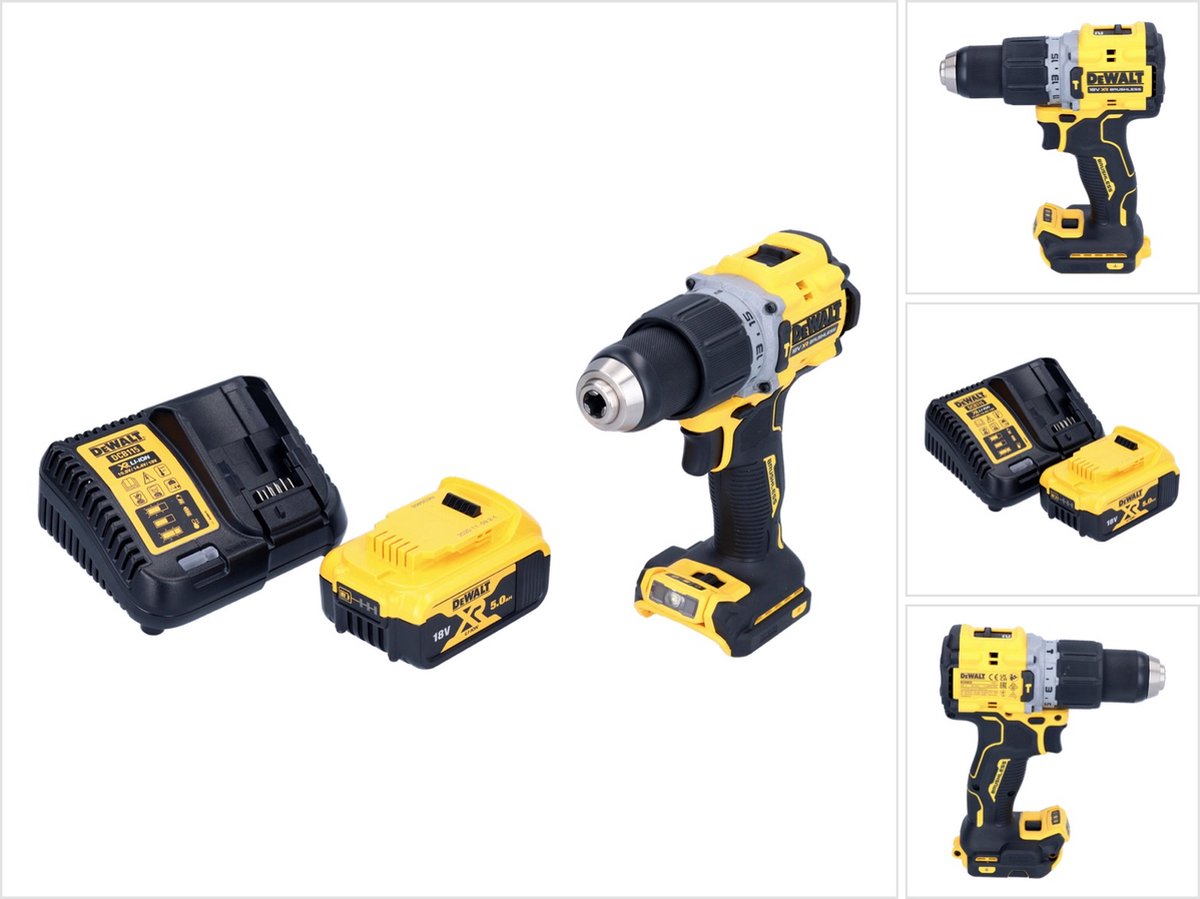 DeWalt DCD 805 P1 accu klopboormachine 18 V 90 Nm borstelloos + 1x oplaadbare accu 5.0 Ah + lader