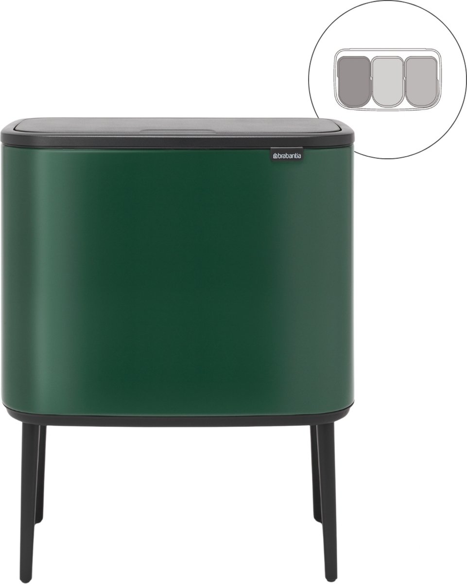 Goedkoopste Brabantia Bo Touch Bin Prullenbak - 3 x 11 liter - Afvalscheiding - Pine Green