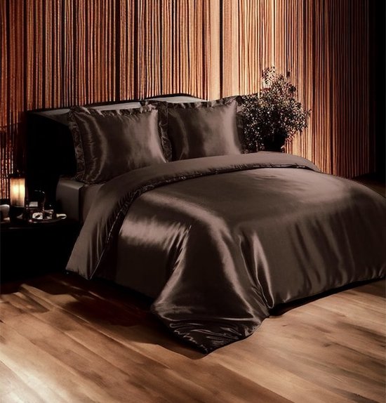 Beauty Silk Dekbedovertrek - 140x200/220 - Glans Satijn - Choco van Decoways — afbeelding 2