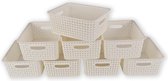 Set van 8 Opbergmand Rattan 5L | Kunststof Met Handvatten – 25,5cm x 19,5cm x 10,5cm | Voor de Kast, Keuken, Lades, Garage, Woonkamer, Kinderkamer en Meer!