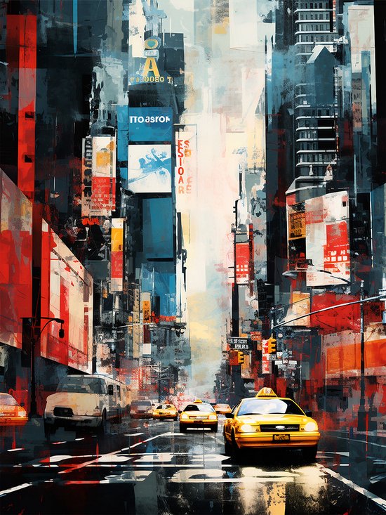 New York Streets Op Dibond - Street Art Times Square Op Dibond -formaat - 50x70cm