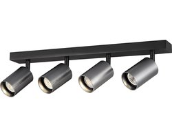 Fantasia Tabore plafondspot 4-lichts, zwart met geborsteld staal, aluminium, GU10 (excl. lichtbron)