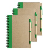 Notitie/opschrijf boekje met balpen - 6x - harde kaft - beige/groen - 18x13cm - 60blz gelinieerd - blocnotes