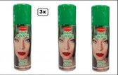 3x Haarspray groen 125 ml - Word bezorgd in doos ivm beschadiging - Festival thema feest carnaval haar kleurspray party