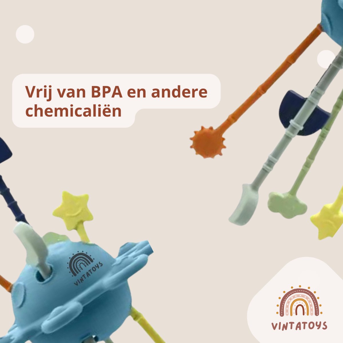VintaToys UFO Trekspeelgoed Baby 6 Maanden – Sensorisch Montessori Speelgoed – Food Grade Siliconen – BPA-vrij – Fijne Motoriek – Blauw — afbeelding 4