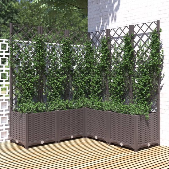 vidaXL - Plantenbak - met - latwerk - 120x120x136 - cm - polypropeen - bruin