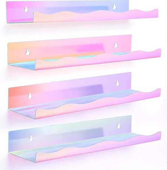 Zwevend Iriserende Planken [4 Pak] - Regenboog Acryl Planken voor Muur - Display Planken Set voor Toys, Collectebles - Decoratieve Hangende Planken voor Badkamer, Babykamer - 40 cm Lang