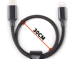 USB C kabel geschikt voor Apple CarPlay / iPhone - Lightning naar USB-C kabel - 20W Power Delivery - Opladen & Data overzetten - Kort Snellaad Snoer - 30 CM