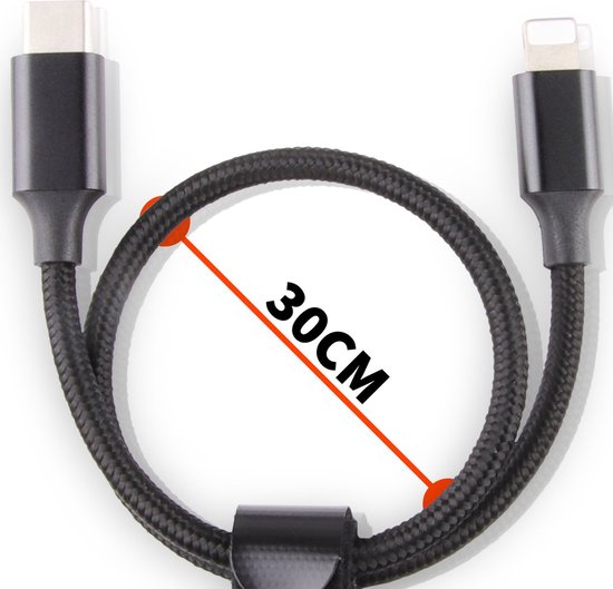 USB C naar 8-PIN Korte Kabel - 30 CM - USB C Oplader Kort - Geschikt voor Apple Carplay, iPhone - Oplaadkabel