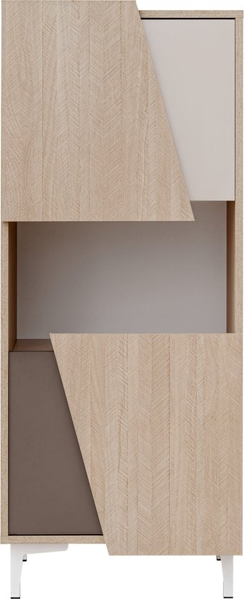 Lage vitrinekast met planken - Viste V01 - Wit - Hout - Truffel - 50 cm