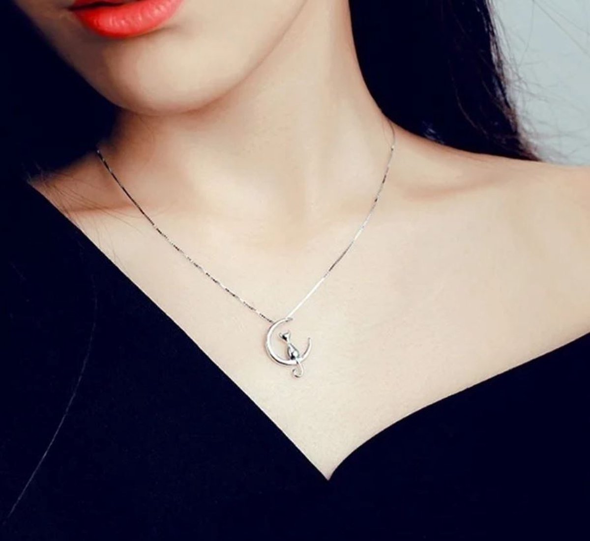 Ketting met hanger katje - maan