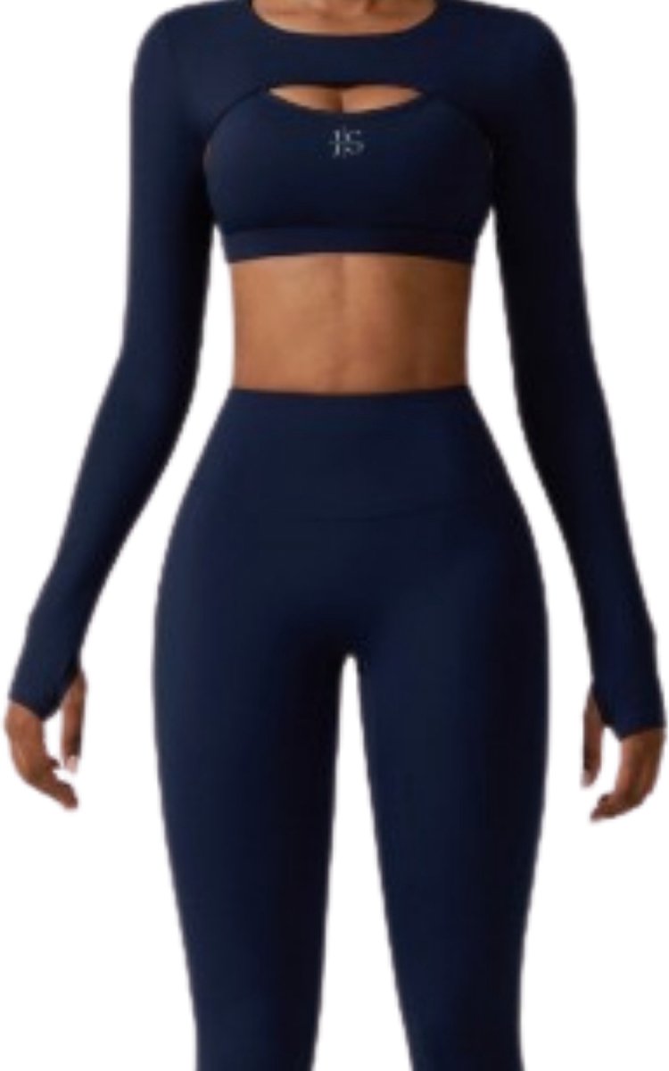 Maat L/Large - June Spring - Sport Bolero - Kleur: Donkerblauw - Donkerblauwe Sleeve - Vocht afvoerend - Flexibel - Comfortabel - Gemaakt van hoogwaardige kwaliteit