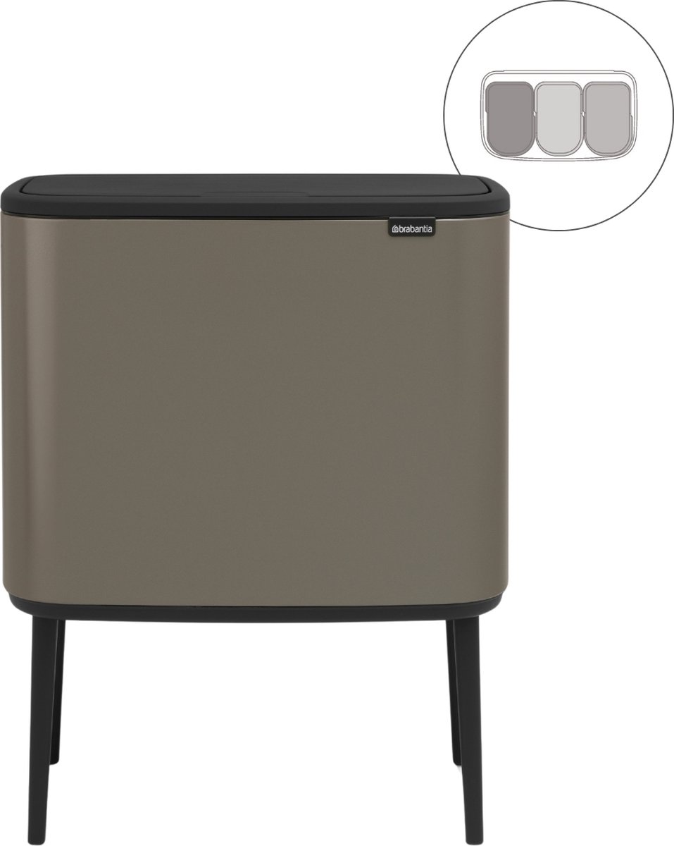 Goedkoopste Brabantia Bo Touch Bin Prullenbak - 3 x 11 liter - Afvalscheiding - Platinum