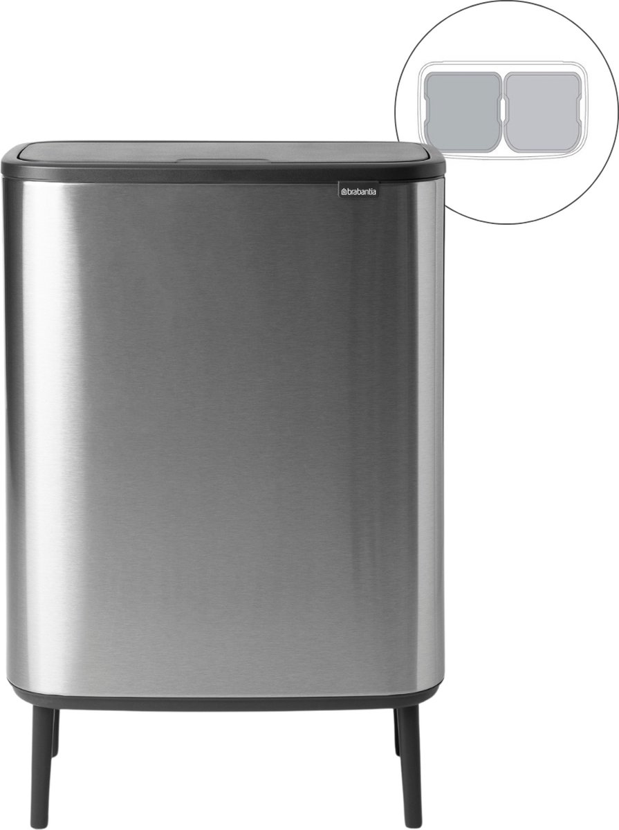 Goedkoopste Brabantia Bo Touch Bin Hi Prullenbak - 2 x 30 liter - Afvalscheiding - Matt Steel Fingerprint Proof