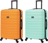BlockTravel kofferset 2 delig ABS ruimbagage met wielen afneembaar 74 liter - inbouw TSA slot - oranje - mint groen