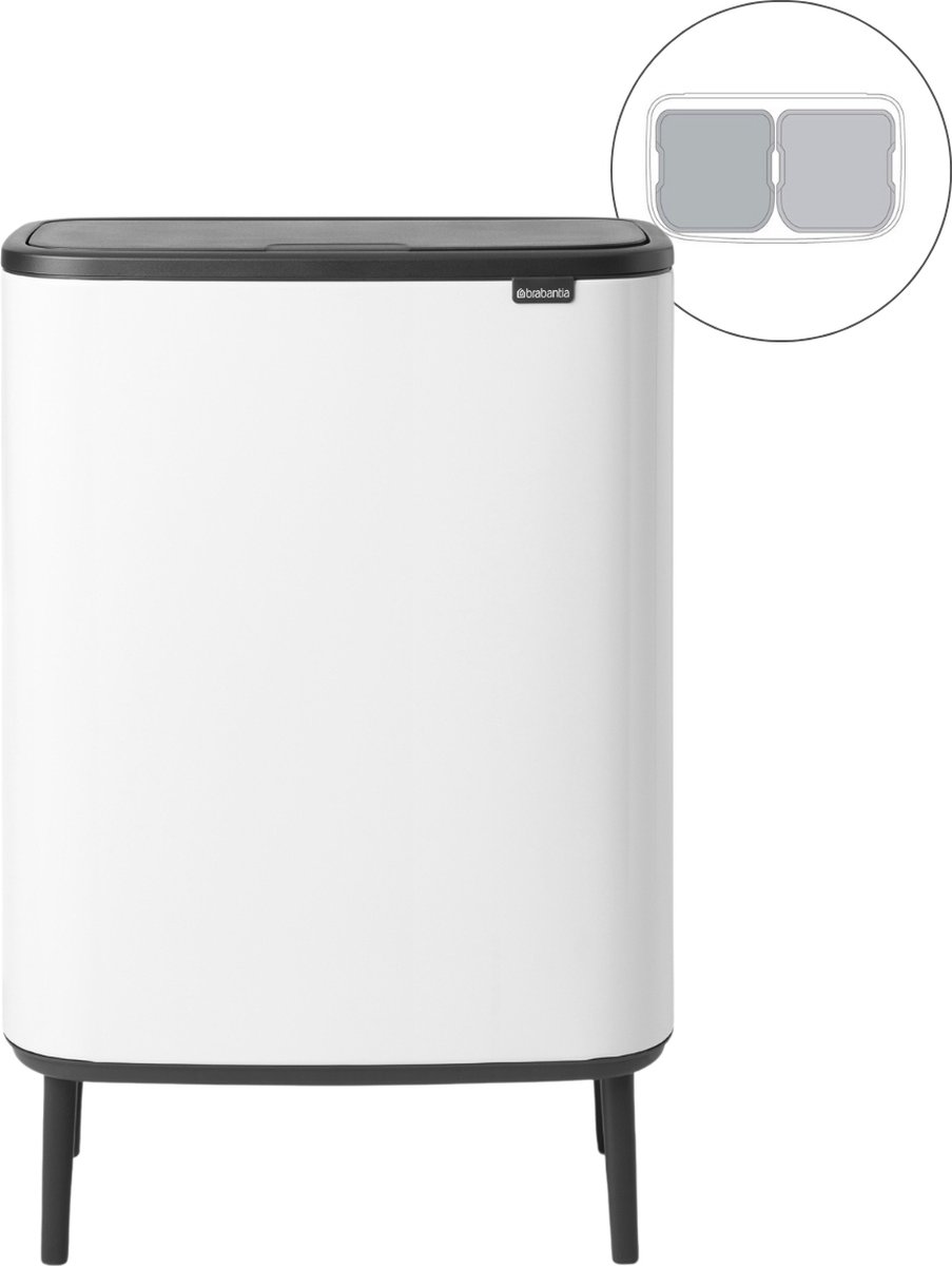 Goedkoopste Brabantia Bo Touch Bin Hi Prullenbak - 2 x 30 liter - Afvalscheiding - White