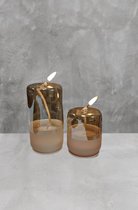 Realistische Led kaarsen set van 2 - Olielamp met LED verlichting - Led kaars in glas - Gold - Brown - Kaars op batterij - Gelkaars