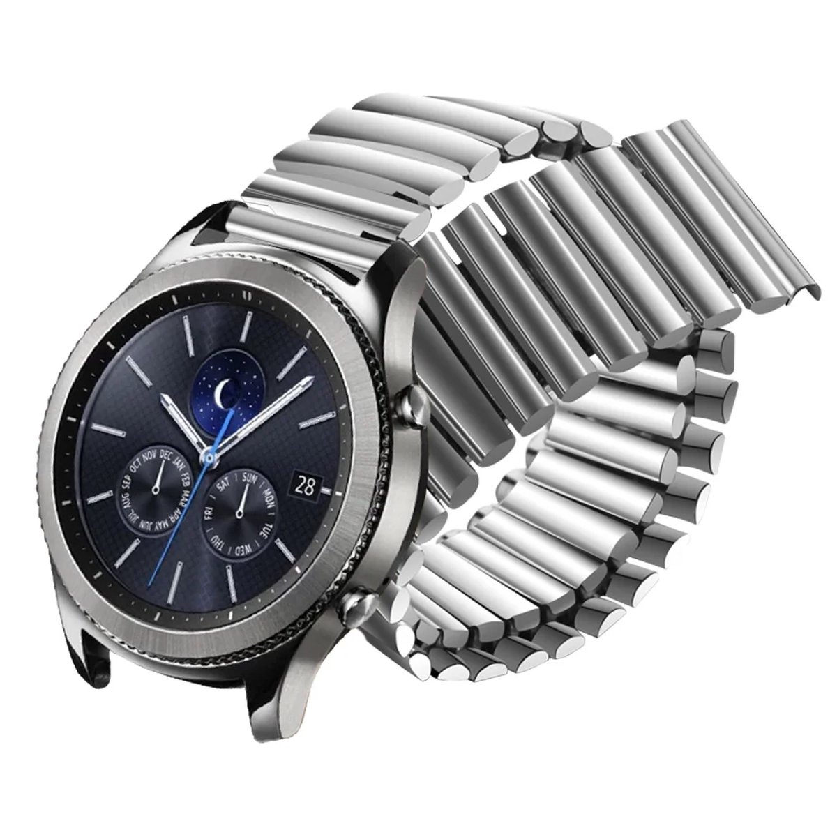 DrPhone SteelLink - 22mm - Elastische Metalen Band - Comfortabel - Universeel - Horlogeband - Zilver