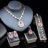 Set de Bijoux complet pour dames | Style goutte d'eau | Ajustable | collier avec pendentif | Bracelet | Ring | Boucles d'oreilles | Rose doré