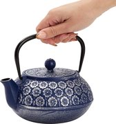 Théière en fonte avec passoire à thé amovible de style Tetsubin, 1 litre, bleue