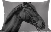Buitenkussens - Tuin - Zwart-wit zijaanzicht van een paard - 60x40 cm