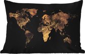Buitenkussens - Tuin - Goudkleurige wereldkaart versierd met structuurpatroon op een zwarte achtergrond - 50x30 cm