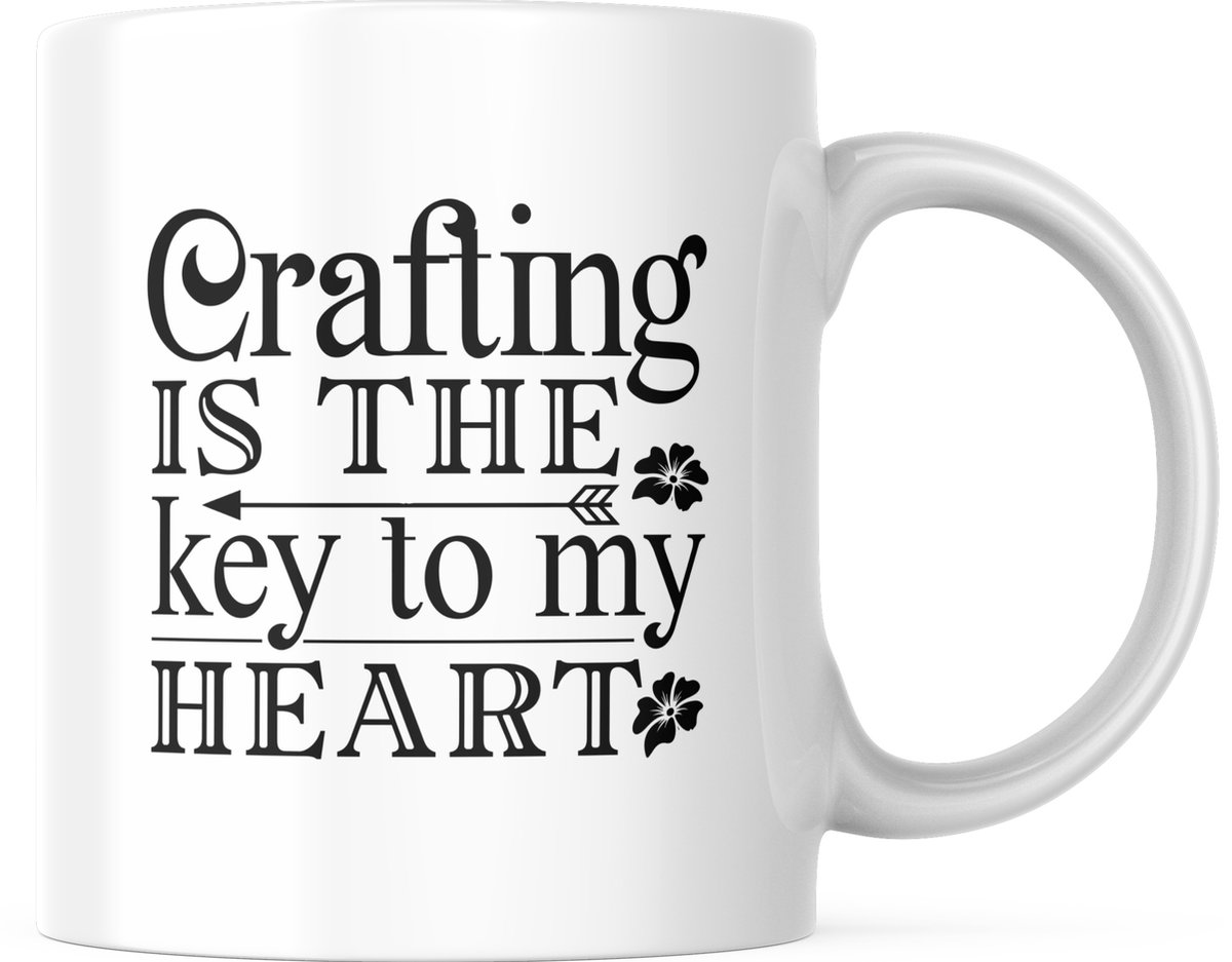 Knutsel Mok met tekst: Crafting is the key to my heart | Knutselen | Crafting | Grappig Cadeau | Grappige mok | Koffiemok | Koffiebeker | Theemok | Theebeker