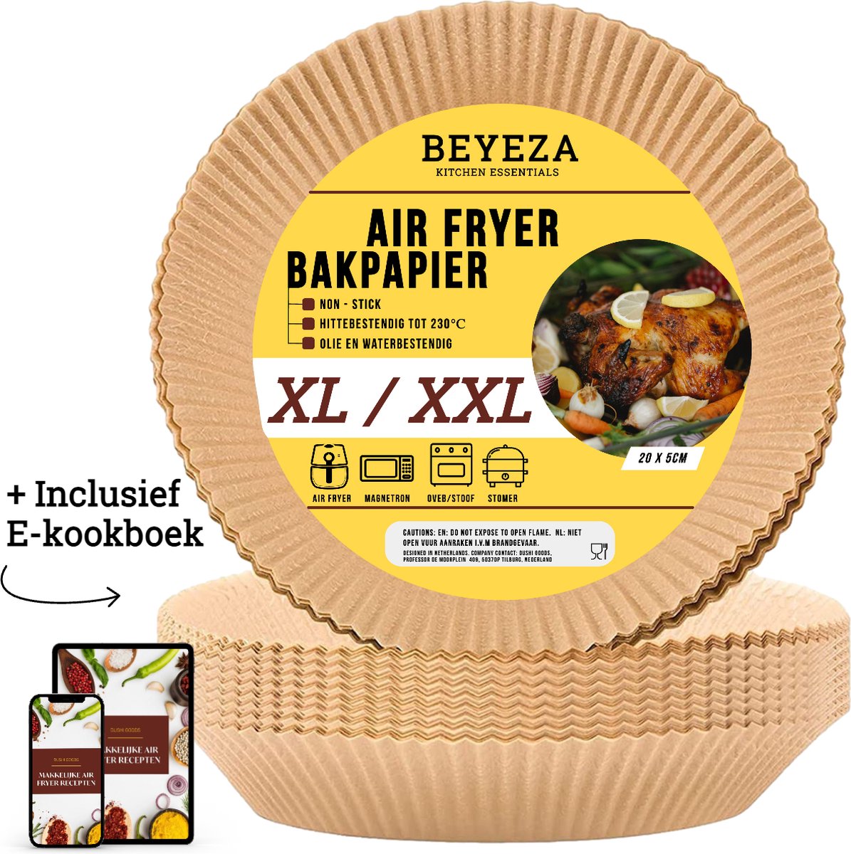 Beyeza Airfryer Bakpapier - Geschikt voor Airfryer XL en XXL - Wegwerpbakjes - 20 tot 23cm - 50 Stuks - Beyeza