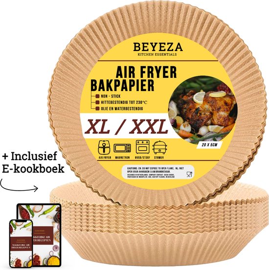 Beyeza Kitchen - Papier sulfurisé Airfryer - Convient pour Airfryer XL et XXL - Plateaux jetables Airfryer (50 pièces !) - Papier Airfryer - Plateaux Airfryer - ⌀20 cm