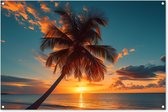 Tuinposter zonsondergang - Tuindecoratie palmboom - 120x80 cm - Poster voor in de tuin - Buiten decoratie natuur - Schutting tuinschilderij - Tuindoek muurdecoratie - Wanddecoratie balkondoek
