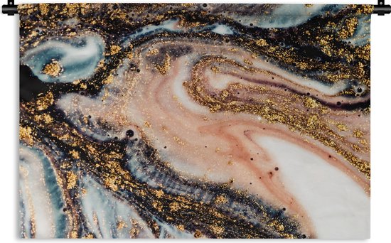 Wandkleed - Wanddoek - Marmerlook - Goud - Zwart - Glitter - Chic - 90x60 cm - Wandtapijt