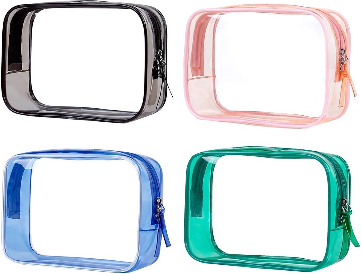 Transparante toilettas, transparant, voor dames en heren, zwart blauw roze groen
