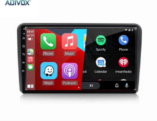 ADIVOX 9 inch voor Audi A4/RS4/S4/B6/B7 Android 13 8CORE 6GB/128GB CarPlay/Auto/Wifi/GPS/NAV/RDS/DSP/5G/QLED