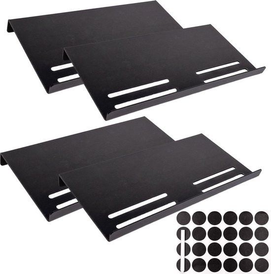 Intirilife Étagère à épices pour tiroir en acrylique noir avec étiquettes - Plug-in 57 - 15,5 x 30 x 3,8 cm - Insert à épices extensible Support organisateur 4 pièces pour système d'organisation de tiroir