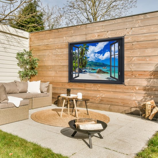 Tuinposters - Tuindecoratie - Doorkijk - Strand - Tropisch - Zomer - 120x80 cm - Tuin decoratie - Schutting decoratie - Tuinposter - Schuttingdoek - Buitenposter - Tuinversiering - Balkon decoratie - Tuinschilderij