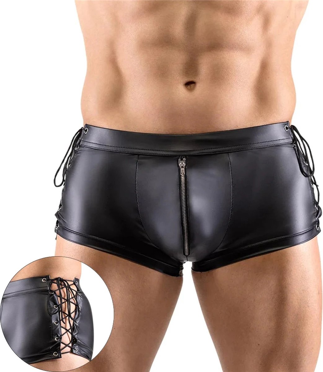 Goedkoopste Boxer-Latex-Heren-Opwindend-Touwtjes-Rits-Erotisch-Zwart-Goedkoop