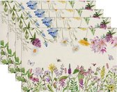 Placemats voor wilde bloemen, 4-delige set, lente, placemat, vlinder, madeliefjes, placemats, vakantie, decoratie, wasbaar, placemats voor keuken en binnen, feest, 30 x 45 cm