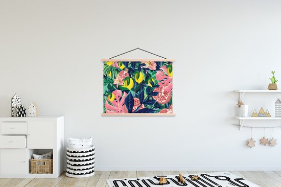 Porte-affiche avec affiche - Affiche scolaire - Fleurs - Fruits - Couleurs - 150x113 cm - Lattes noires