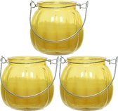 Decoris citronella kaarsen - 3x - in gekleurd glas - 15 branduren - 8 cm - geel