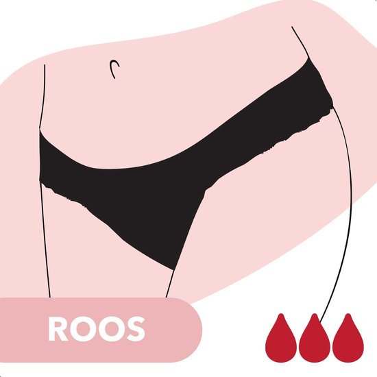 Bamboozy Menstruatie Ondergoed 4-laags String Thong Maat M 38-40 Zwart Period Underwear Duurzaam Menstrueren Incontinentie Zero Waste Roos