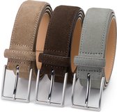 DTCH. FIT Ceinture Homme Suede Bobby - Riem Taupe, Marron Foncé & Gris Clair - Ceinture Pantalon & Jeans - Taille de ceinture 85cm - Longueur totale 100cm - 3 Pièces