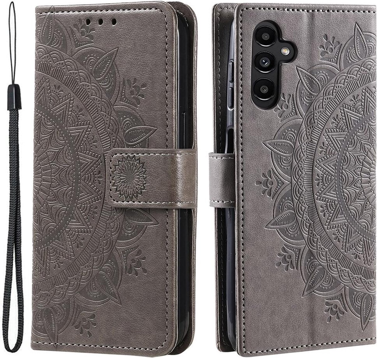 Hoesje Mandala Book Case met Pasjeshouder Grijs Geschikt voor Samsung Galaxy A55