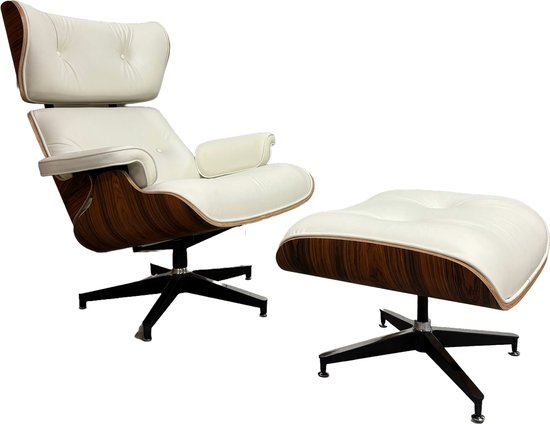 Lounge Chair XL + Hocker - Meubi - Wit - Fauteuil - Stoel - Palissander - Set