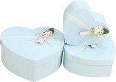 Blauw hart geschenkdoos met lint, Ø 21,5 cm buiten, 3-delige set in verschillende maten - geschenkdoos met deksel voor verjaardagscadeaus