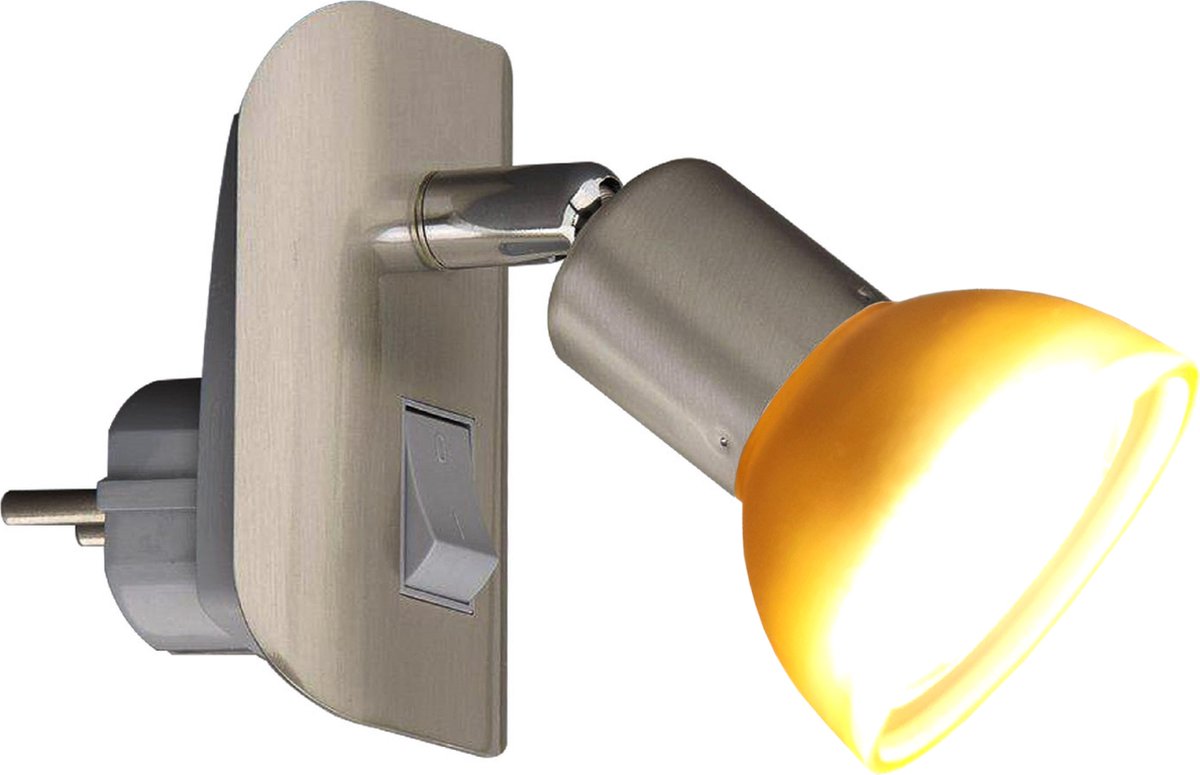 Trango stekkerlamp 11-042 *CALI* in nikkelmat met glazen kap Stekkerlamp incl. 1x GU10 LED lamp 3000K warm wit & tuimelschakelaar leeslamp keukenlamp fittinglamp wandlamp