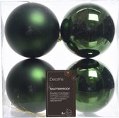 Decoris Kerstballen - 4 stuks - donkergroen - kunststof - 10 cm