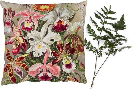 Sierkussens - Kussentjes Woonkamer - 60x60 cm - Bloemen - Ernst Haeckel - Vintage - Orchidee