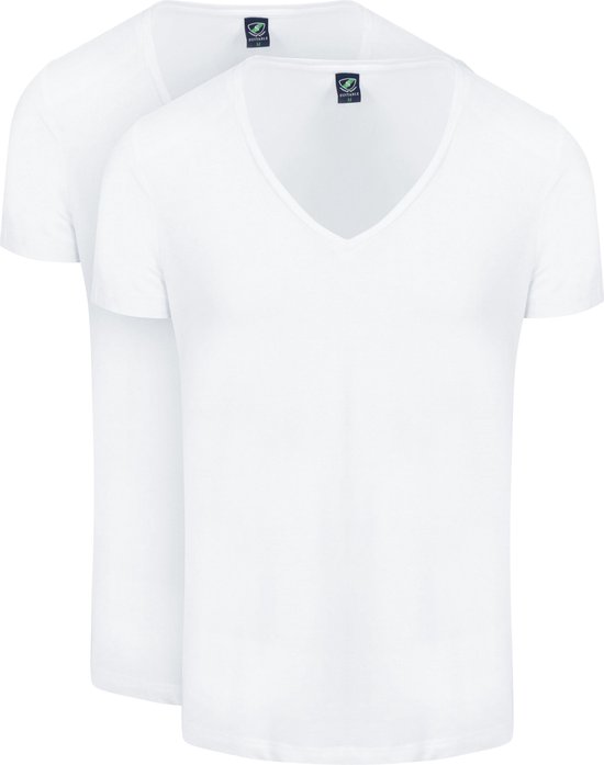 Suitable - Vibamboru T-Shirt Diepe V-Hals Wit 2-Pack - Heren - Maat S - Slim-fit