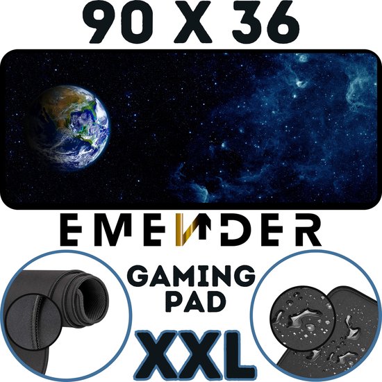EMENDER - Muismat XXL Professionele Bureau Onderlegger – World in Space - Gaming Muismat Ruimte - Bureau Accessoires Anti-Slip Mousepad Space - 90x36 - Zwart